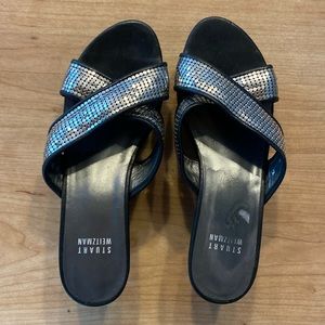 Stuart Weitzman silver wedge sandals